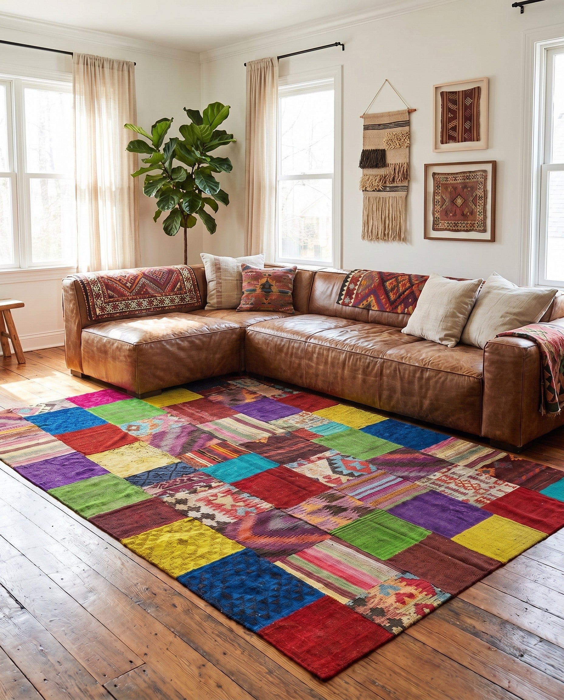 6' 7 x 10' Hand Woven Kilim Patchwork Wool Rug