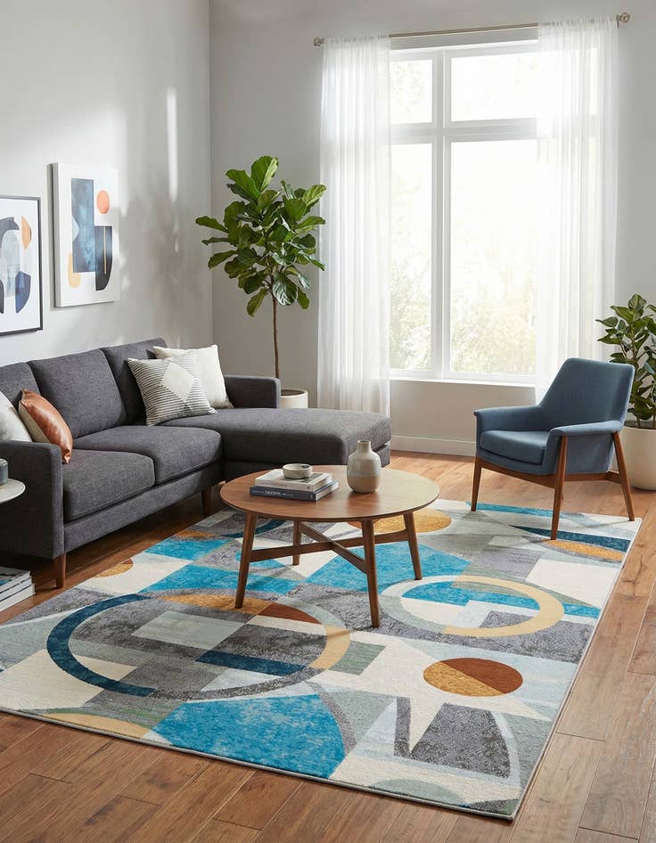 Detail image of 6' 1 x 9'  Washable Modern Indoor / Outdoor Rug