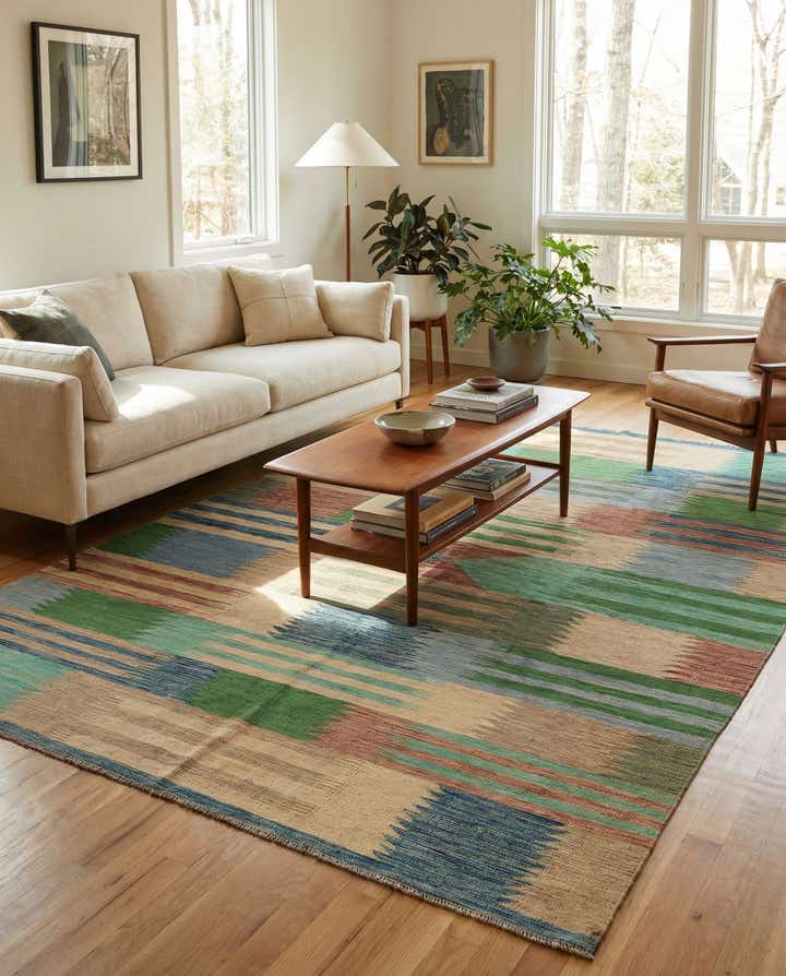 6' 7 x 9' 6 Hand Woven Kilim Modern Wool Rug