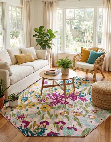 Pink Bloom Octagon Rug