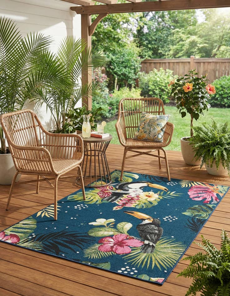 Detail image of 4' x 6' Easy-Clean Botanical Indoor / Outdoor Rug