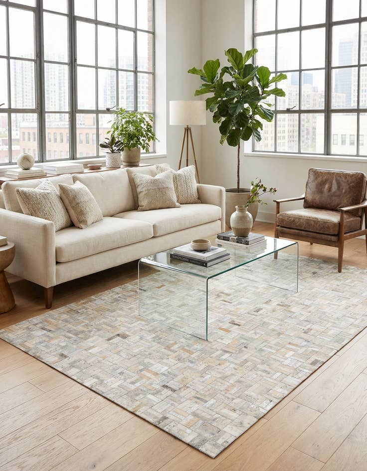 Detail image of 5' x 7' 10 Cowhide Leather Rug