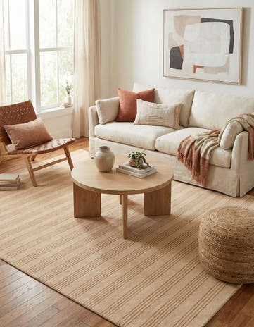 Beige Jill Zarin Striped Wool Square Rug
