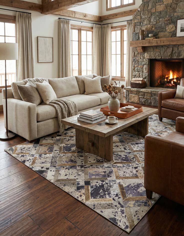 Detail image of 5' 2 x 8' 1 Cowhide Stocks Rug