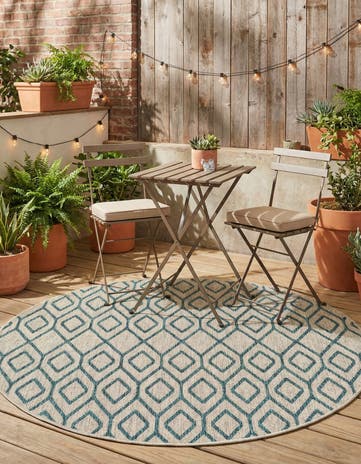 Gray Teal Easy-Clean Jill Zarin Turks and Caicos Indoor / Outdoor Round Rug
