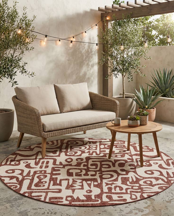 Detail image of 7' 10 x 7' 10 Easy-Clean Modern Indoor / Outdoor Round Rug