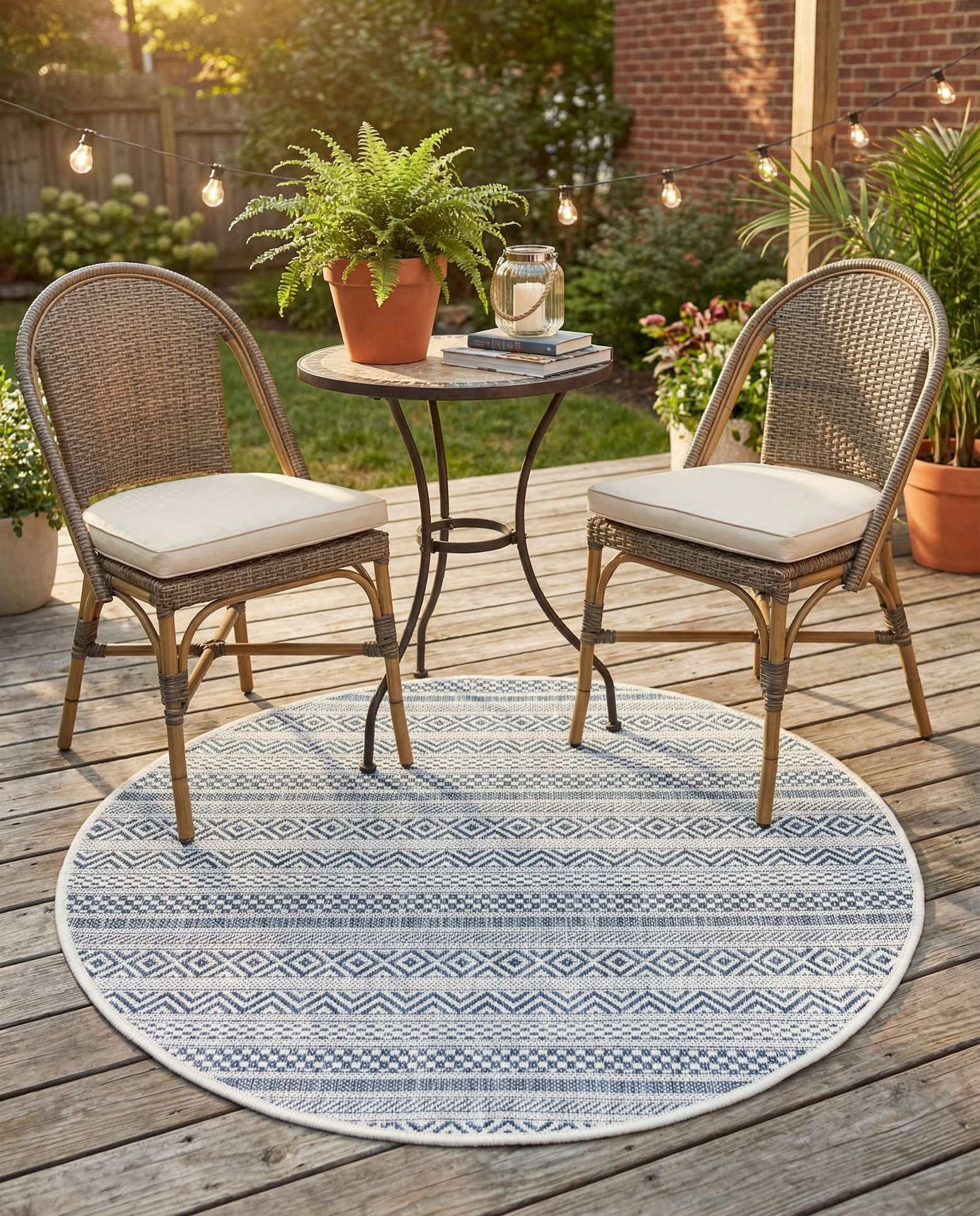 3' x 3' Easy-Clean Striped Indoor / Outdoor Round Rug