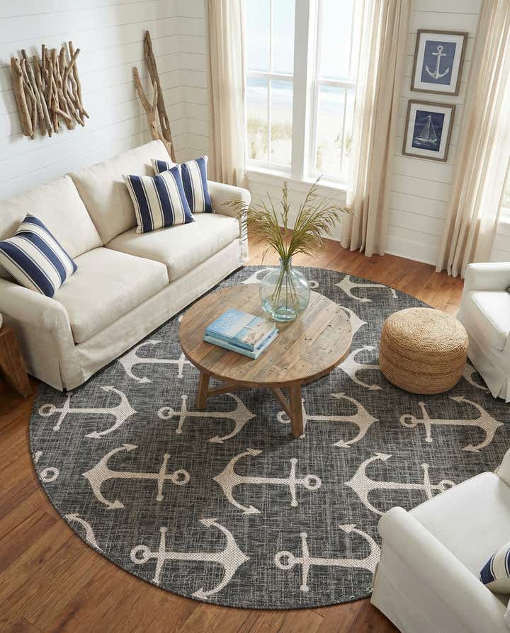 7' 10 x 7' 10 Easy-Clean Coastal Indoor / Outdoor Round Rug