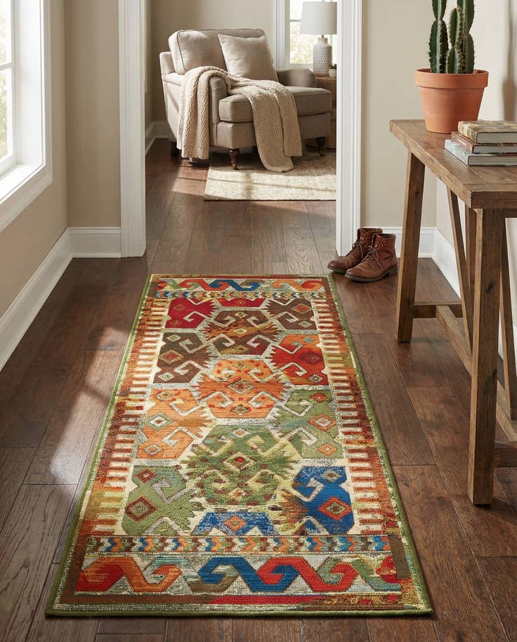 Detail image of 2' x 5' Easy-Clean Southwestern Indoor / Outdoor Runner Rug