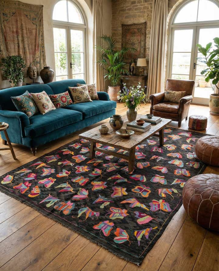 6' 8 x 9' 6 Hand Woven Kilim Suzani Wool Rug
