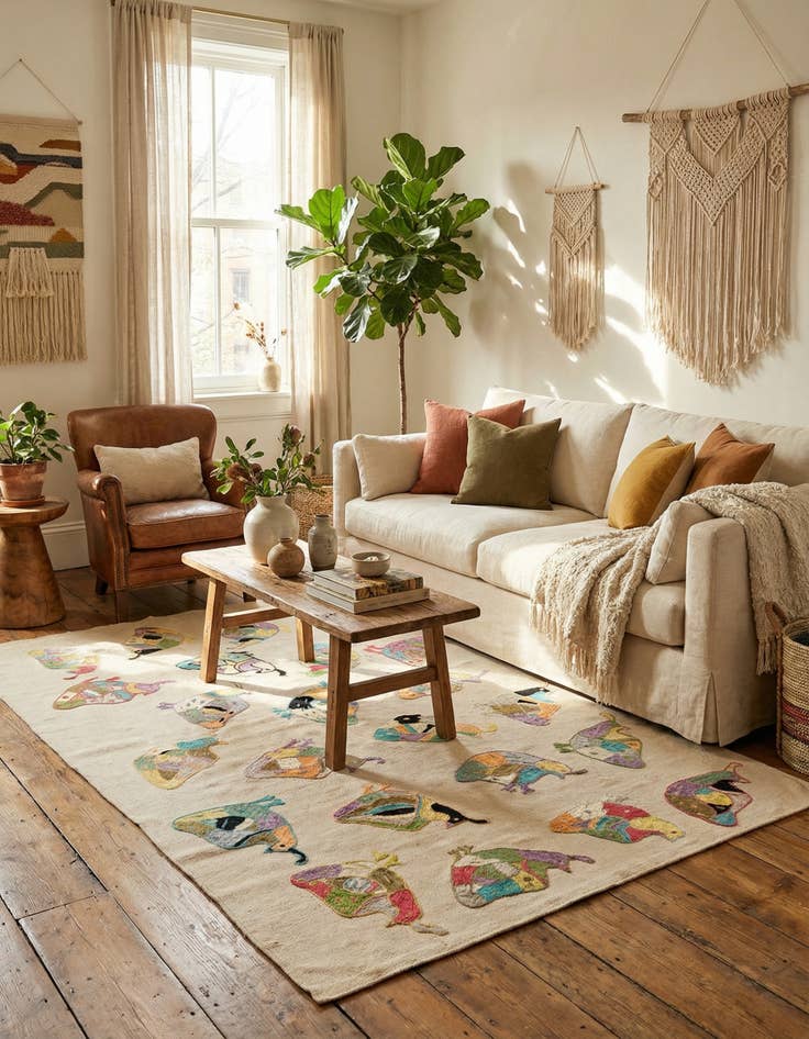 Detail image of  3' 9 x 5' 10  Hand Woven Kilim Suzani Wool Rug