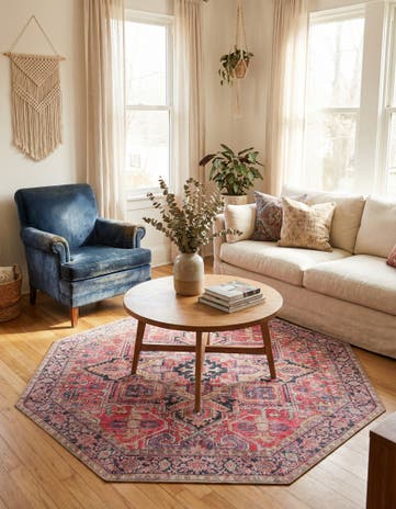 Red Washable Timeless Octagon Rug