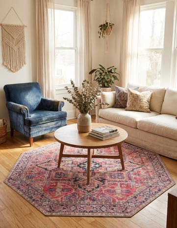 Red Washable Timeless Octagon Rug