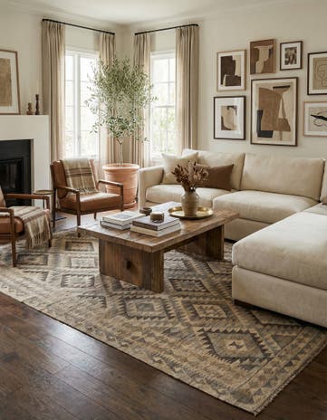 6' 5 x 9' 8 Hand Woven Kilim Maymana Wool Rug