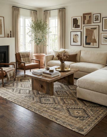 6' 5 x 9' 8 Hand Woven Kilim Maymana Wool Rug