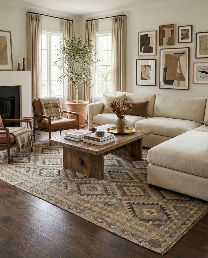 6' 5 x 9' 8 Hand Woven Kilim Maymana Wool Rug