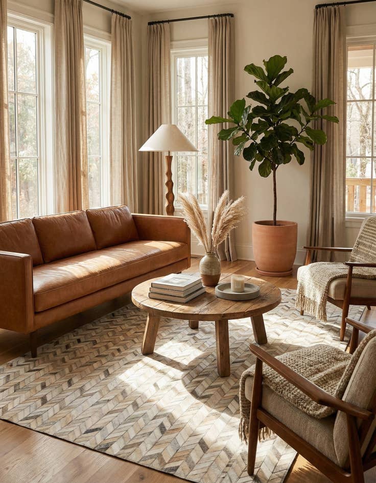 Detail image of 4' 8 x 6' 6 Cowhide Stocks Rug