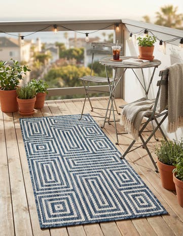 Blue Easy-Clean Modern Indoor / Outdoor Runner Rug