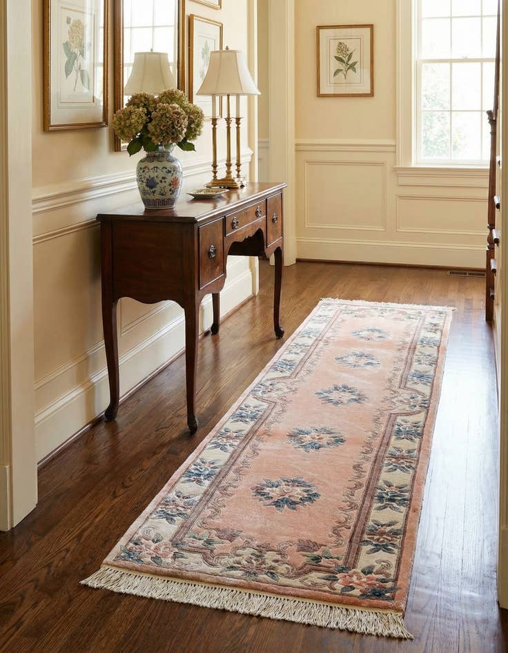 Detail image of 2' 4 x 9' 11 Hand Knotted Carved Pekin Wool Runner Rug