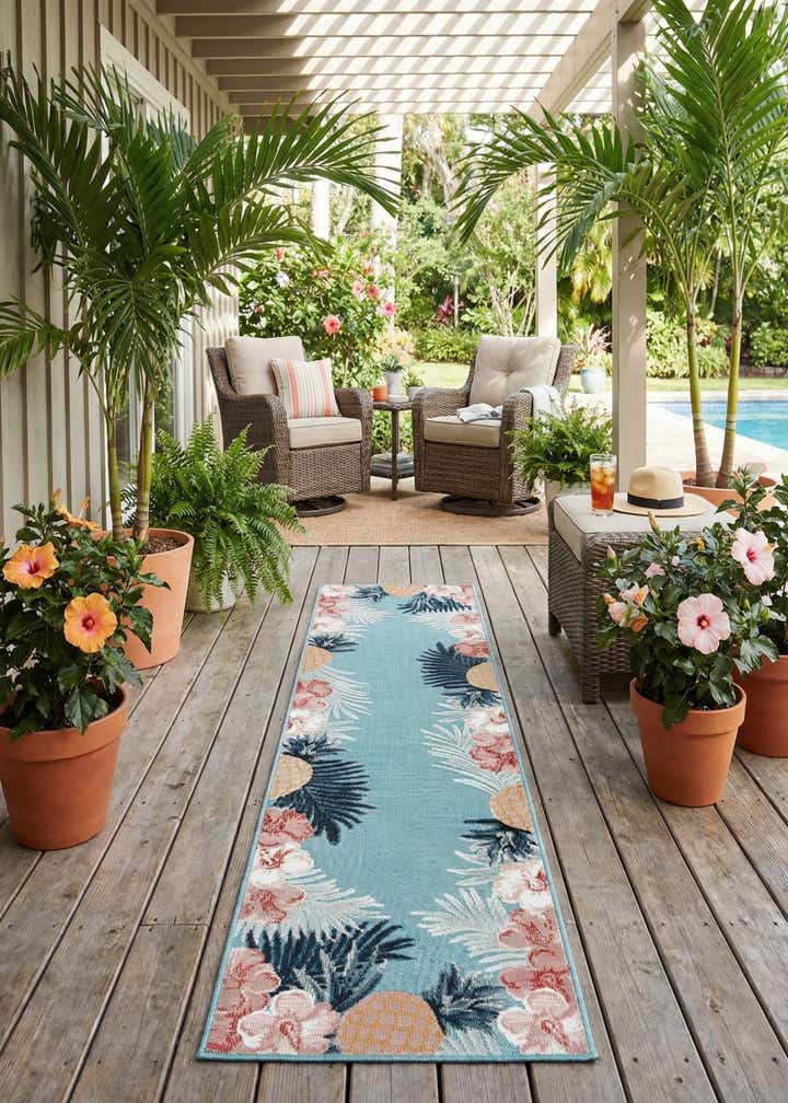 2' 2 x 8' Easy-Clean Botanical Indoor / Outdoor Runner Rug