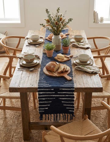 Navy Blue Hand Woven Chindi Cotton Table Runner Rug