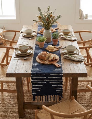 Navy Blue Hand Woven Chindi Cotton Table Runner Rug