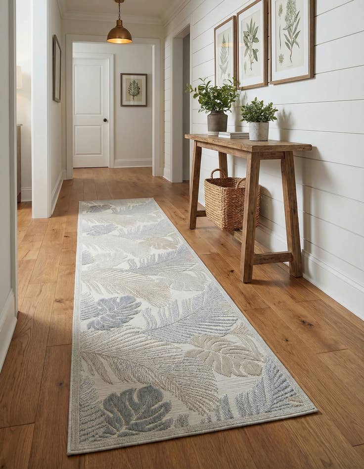 Detail image of  2' 7 x 12'  Washable Botanical Indoor / Outdoor Runner Rug