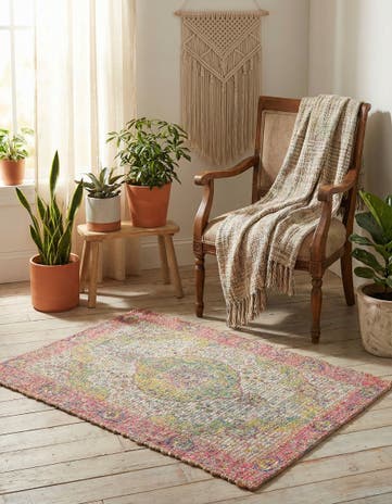 Ivory Pink Hand Woven Chenille Jute Rug