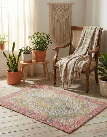 Ivory Pink Hand Woven Chenille Jute Rug