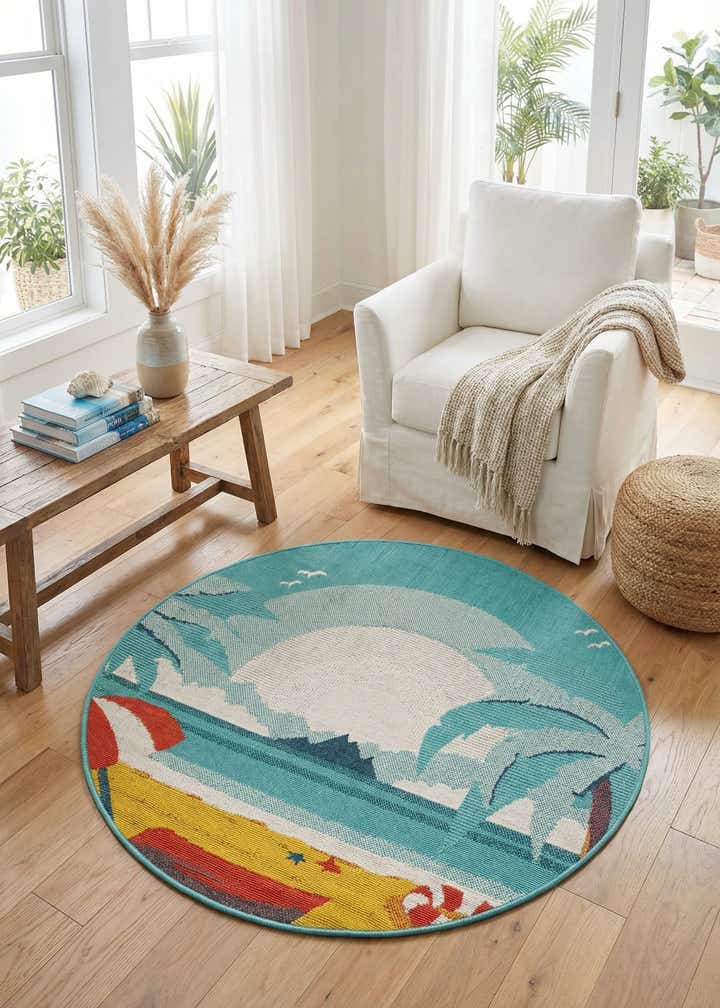 4' x 4' Easy-Clean Coastal Indoor / Outdoor Round Rug