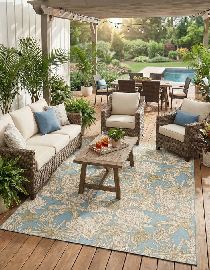 Detail image of 9' x 12'  Washable Botanical Indoor / Outdoor Rug