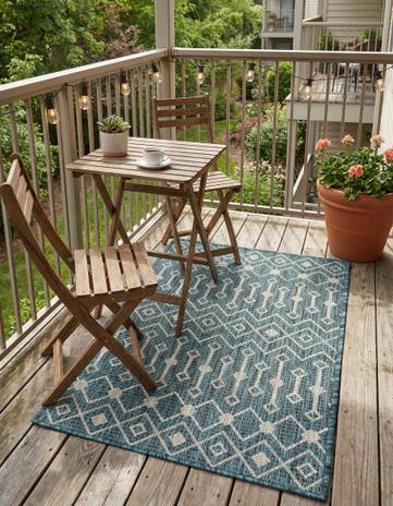 Teal Easy-Clean Lattice Indoor / Outdoor Rug