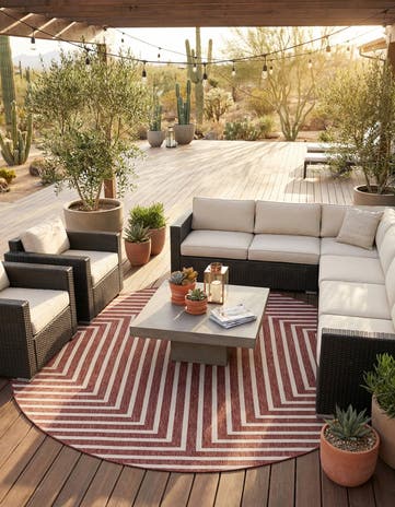 Rust Red Easy-Clean Modern Indoor / Outdoor Round Rug
