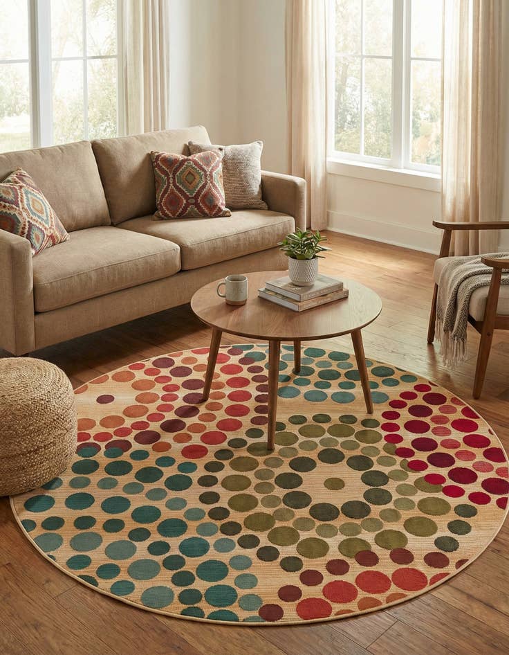 Detail image of 5' x 5'  Washable Modern Indoor / Outdoor Round Rug