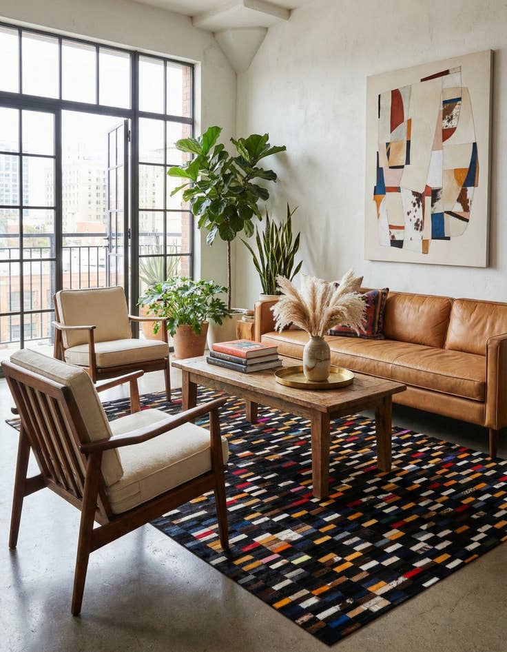 Detail image of  5' 2 x 7' 11 Cowhide - Patchwork Rug