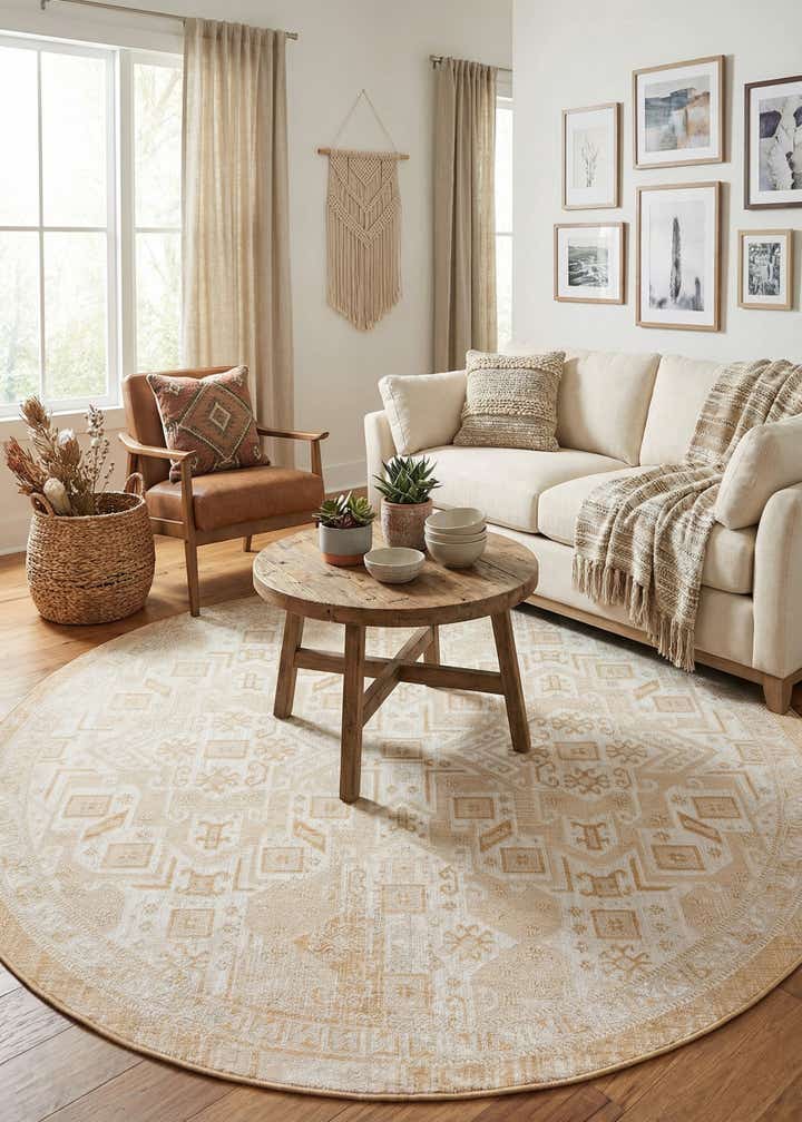 10' x 10' Easy-Clean Aztec Indoor / Outdoor Round Rug