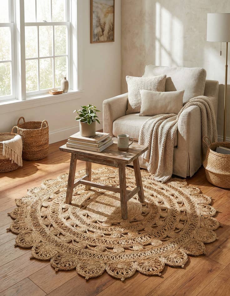 Detail image of  5' 1 x 5' 1  Hand Braided Jute Round Rug