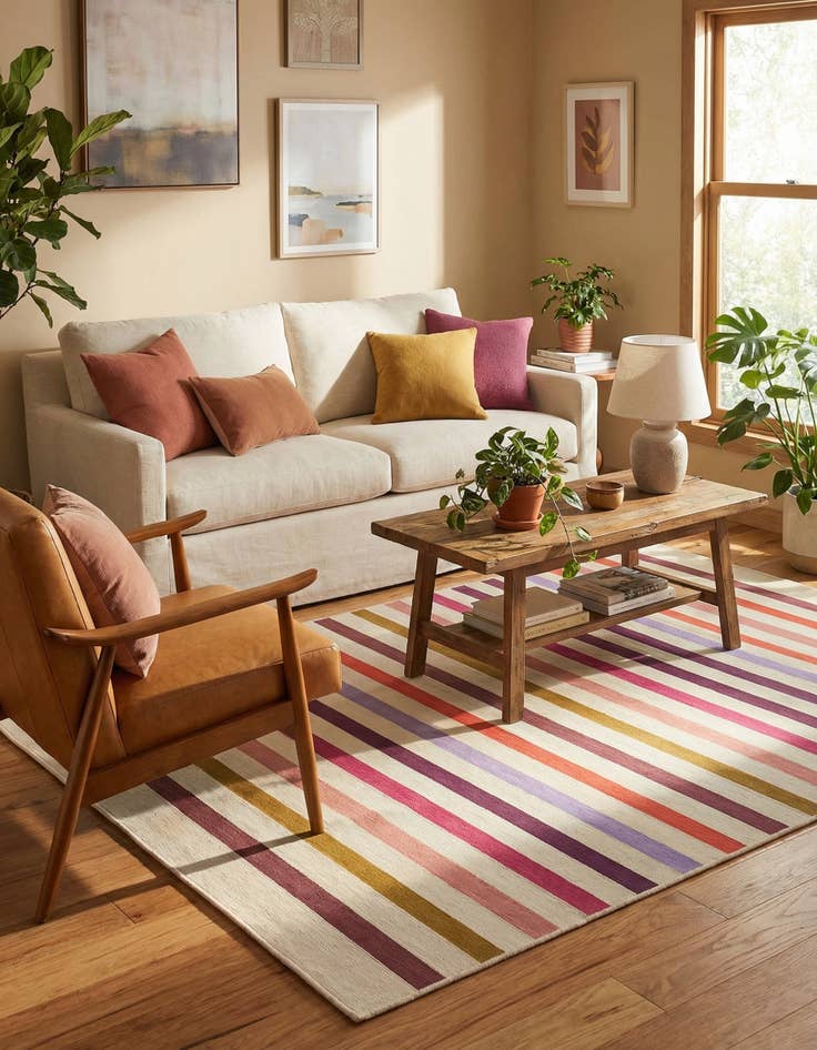 Detail image of 5' 3 x 8'  Washable Striped Indoor / Outdoor Rug