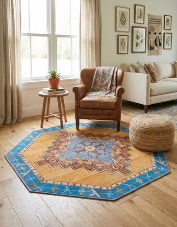 Orange Washable Timeless Octagon Rug