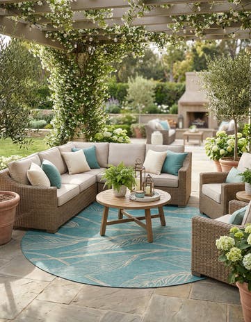 13' x 13' Easy-Clean Botanical Indoor / Outdoor Round Rug