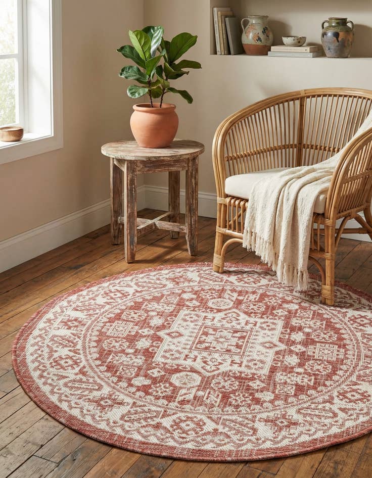 Detail image of 3' x 3'  Washable Aztec Indoor / Outdoor Round Rug