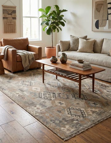 5' 9 x 8' Hand Woven Kilim Maymana Wool Rug
