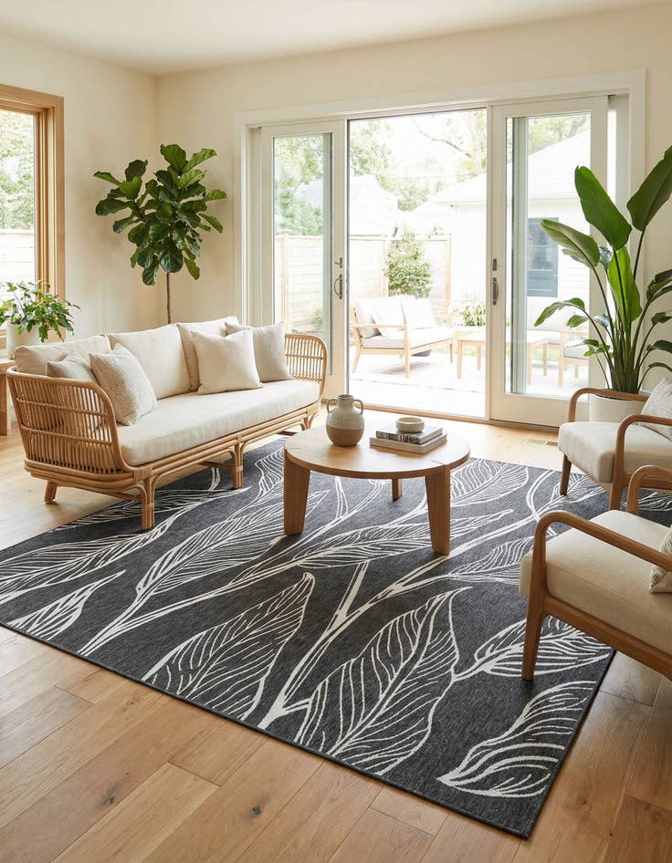 Detail image of  10' 8 x 10' 8  Washable Botanical Indoor / Outdoor Square Rug