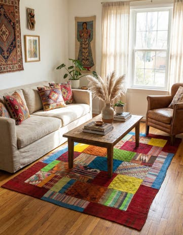 5' 6 x 8' Hand Woven Kilim Patchwork Wool Rug