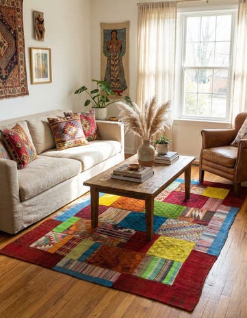 5' 6 x 8' Hand Woven Kilim Patchwork Wool Rug
