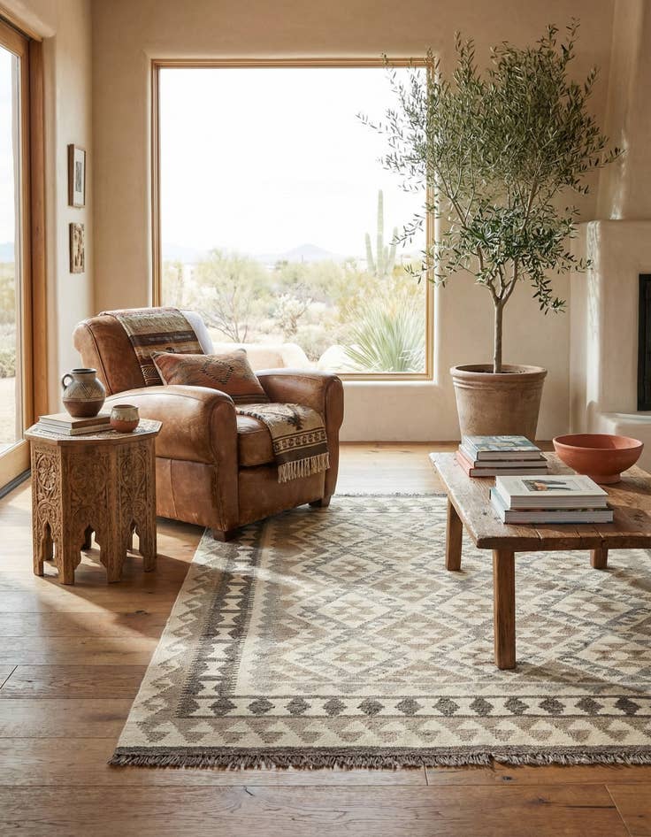 Detail image of  5' 2 x 6' 8  Hand Woven Kilim Maymana Wool Rug