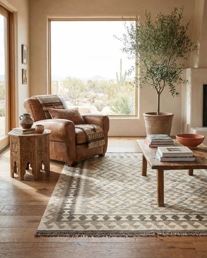 5' 2 x 6' 8 Hand Woven Kilim Maymana Wool Rug