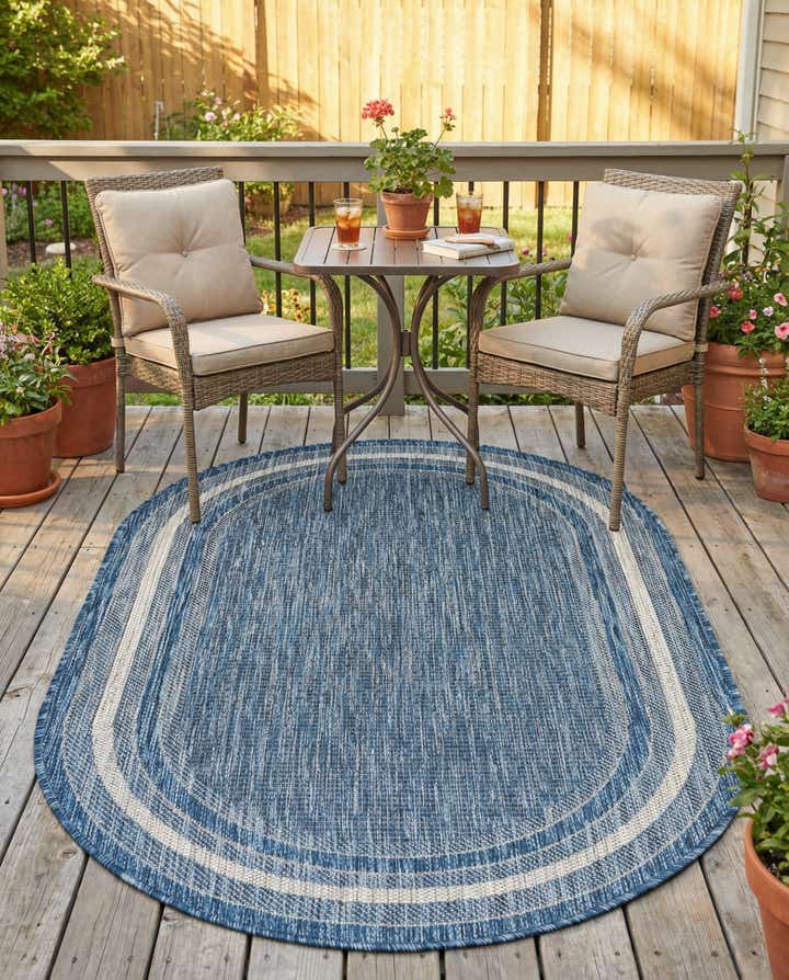 3' x 5' 3 Easy-Clean Border Indoor / Outdoor Oval Rug