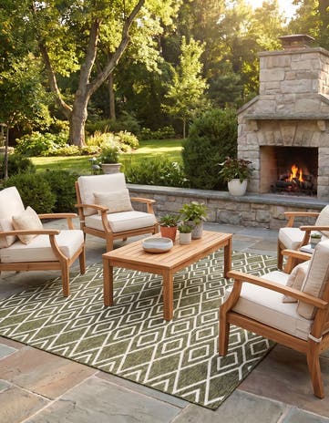 Green Easy-Clean Jill Zarin Turks and Caicos Indoor / Outdoor Square Rug