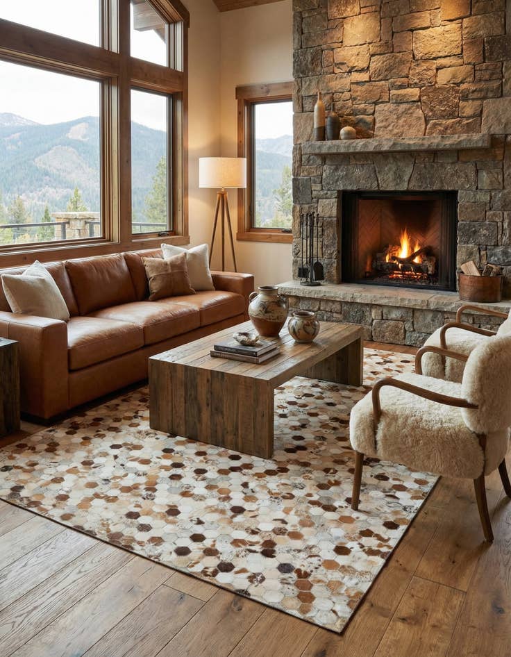 Detail image of 5' 1 x 8' Cowhide Leather Rug